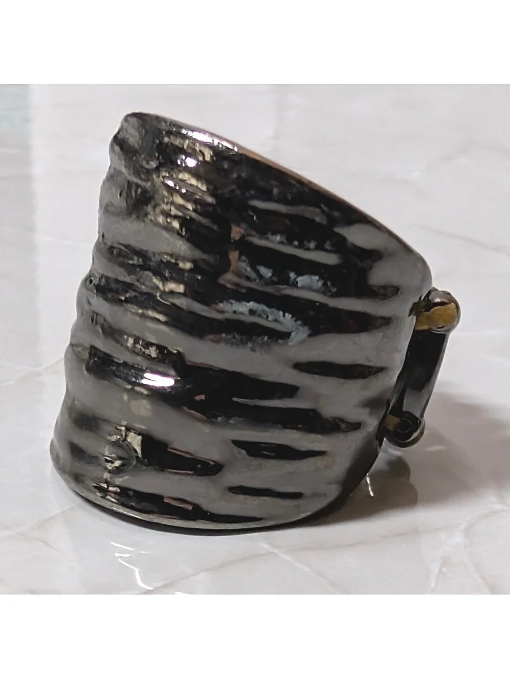 New Stretch Ring Gunmetal Textured Hammered Wide Band Statement Bold Fashion
